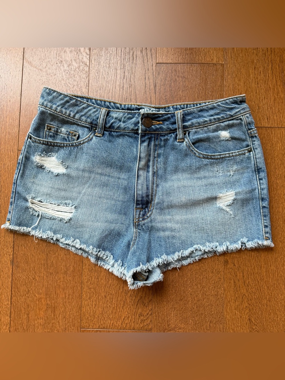 BDG Light Blue Distressed Denim Cutoff Shorts